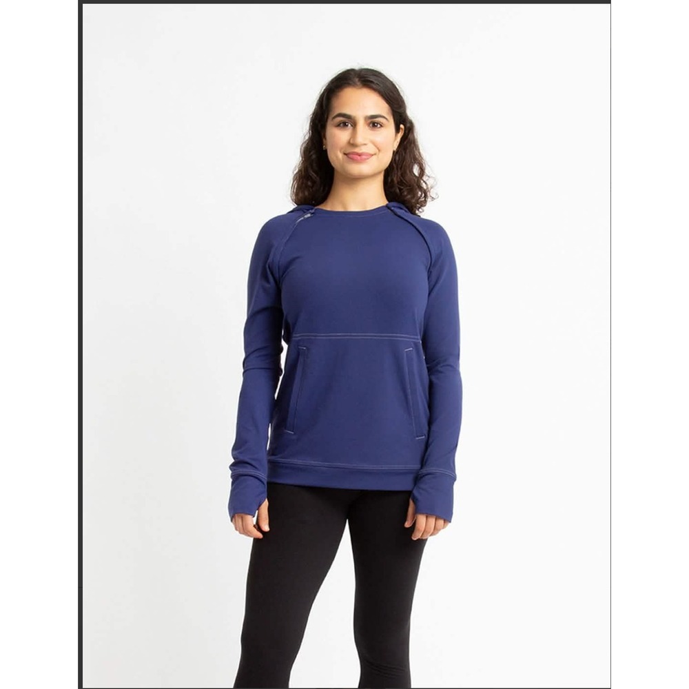 Oscar de la Renta Care + Wear Womens Chest Port Access Hoodie Blue Large NWT